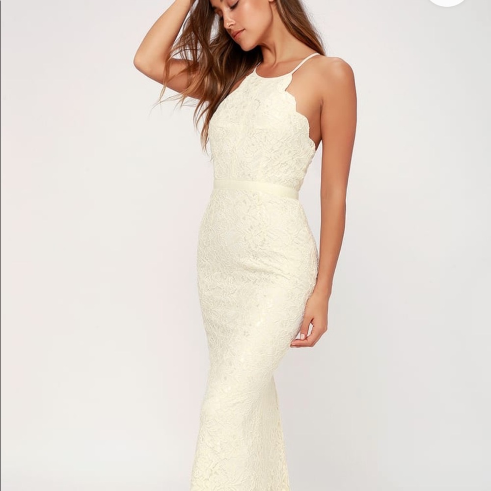Lulus Zenith cream lace maxi dress